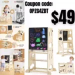 Toddler Kitchen Stool Helper, 4 in 1 Toddler Standing Tower Collapsible Kids Step Stool for Bathroom