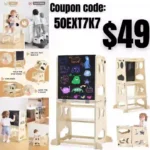 Toddler Kitchen Stool Helper, 4 in 1 Toddler Standing Tower Collapsible Kids Step Stool for Bathroom