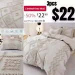 Tufted Duvet Cover Set Queen Size (90 x 90 inches), 3 Pieces