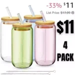 Tumblers with Lids – Drinking Glasses, Iced Coffee Cups with Bamboo Lids