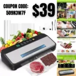 Vacuum Sealer Machine, 90Kpa Automatic Food Sealer Machine, Food Sealers Vacuum Packing Machine with Cutter & Bags