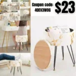 Vanity Stool, Ottoman Make Up Stool with Large Storage, Round Footrest Footstools with 4 Metal Legs