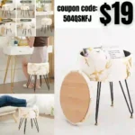 Vanity Stool, Ottoman Make Up Stool with Large Storage, Round Footrest Footstools with 4 Metal Legs