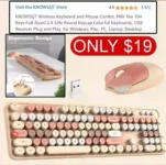 Wireless Keyboard and Mouse Combo, Milk Tea 104 Keys Full-Sized 2.4 GHz Round Keycap Colorful Keyboards, USB Receiver Plug and Play