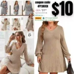 Women Knitted Dresses V Neck Short Thin Sweater Bottoming Dress