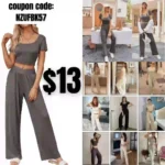 Womens Two Piece Loungewear Sets Summer Wide Leg lounge Pants with Pockets