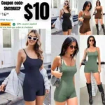 Workout Bodysuit for Women One Piece Jumpsuits Sleeveless Ribbed Yoga Romper Shorts