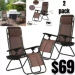 Zero Gravity Chairs Set of 2 with Pillow and Cup Holder Patio Outdoor Adjustable Dining Reclining Folding Chairs