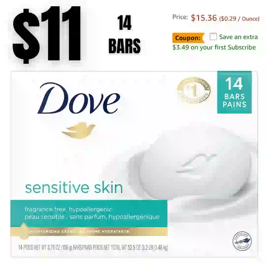 14PACK Dove Beauty Bar More Moisturizing Than Bar Soap for Softer Skin