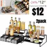 2 Pack 3 Tier Spice Rack Organizer with Sliding Drawer