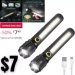2 Pack Handheld Flashlights 3 Modes, Zoomable Adjustable Lightweight Pocket Size Bright Flashlights
