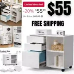 3 Drawer File Cabinet Mobile Lateral Printer Stand with Adjustable Storage Shelves for Home Office Small Space