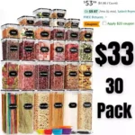 30 Pack Airtight Food Storage Containers for Kitchen Pantry Organization and Storage