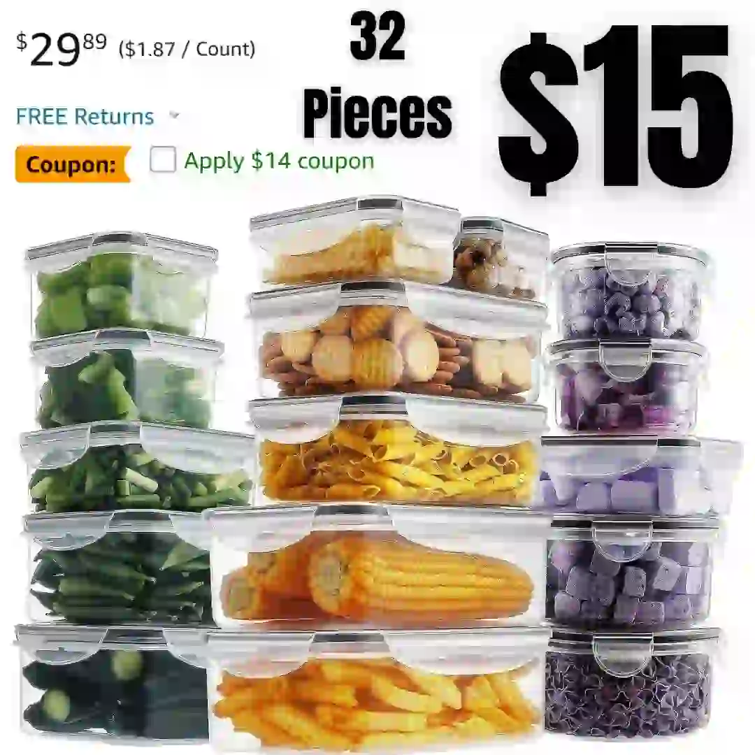32 Pieces Food Storage Containers Set with Snap Lids