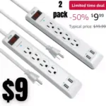 4-Outlet Surge Protector Power Strip 2-Pack, Overload Protection, 4-Foot Cord