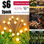 4 Pack Solar Lights Outdoor Waterproof, 8 LED Solar Firefly Lights, Flexibility Swaying Outdoor Lights for Yard Pathway Patio Landscape Christmas Décor