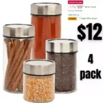 4 Piece Glass Kitchen Canisters with Stainless Steel Lids
