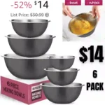 6PACK Stainless Steel Dishware Bowls – Easy To Clean, Nesting Bowls for Space Saving Storage