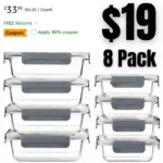8 Pack Glass Food Storage Containers with Lids, Meal Prep Containers, Airtight Lunch Containers Bento Boxes with Snap Locking Lids