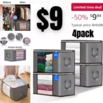 90L Large Storage Bag, 4 Pack Foldable Blanket Storage Bins