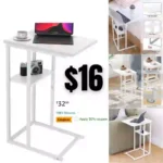 C Shaped End Table, Small Side Tables Slide Under Sofa Couch Bed, Small TV Tray Bedside Table for Small Spaces
