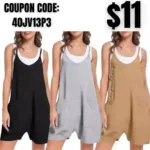 Casual Baggy Rompers Sleeveless Loose Adjustable Spaghetti Strap Shorts Jumpsuit with Pockets