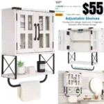 Farmhouse Medicine Cabinet with Cross Glass Doors, Wood Wall Storage Cabinet