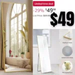 Full Length Mirror, Full Body Floor Mirror for Bedroom Large Wall Mirror with Stand Full Length Aluminum Alloy Frame Standing Hanging or Leaning Against Wall