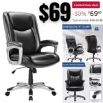 Home Office Executive High Back Ergonomic Desk Height Managerial Rolling Swivel Chair with Adjustable Lumbar Support, Faux Leather