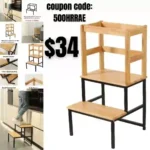 Kids Step Stool for Kitchen, Heavy Duty Solid Metal Frame Kids Stepping Stool Standing Tower with Safety Fence