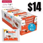 Kinder Chocolate, 18 Four Count Packs, Milk Chocolate Bar with Creamy Milky Filling