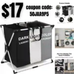 Laundry Basket Hamper 3 Section Dirty Clothes