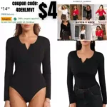 Long Sleeve Bodysuit for Women Cut Out V Neck