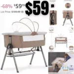 Lotus Bassinet and Bedside Sleeper in Brown, Lightweight and Portable Baby Bassinet