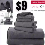 Luxury Silk Hemming Towel Set – Light Thin Quick Drying – 2 Bath Towels 2 Hand Towels 2 Washcloths
