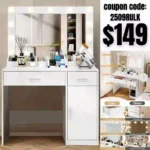 Makeup Vanity Desk with Mirror and Lights, 36 Modern Dressing Table Makeup Vanity Makeup Table with 2 Drawers & 3 Lighting Modes for Women Girls