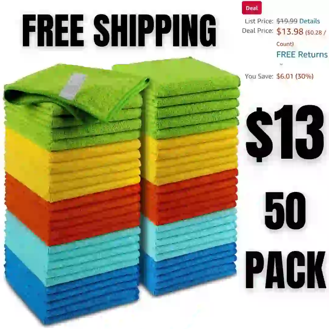 Microfiber Cleaning Cloths-50 PK, Premium All-Purpose Car Cloth, Lint Free Dusting Cloth Cleaning Rags