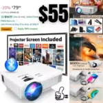 Mini Projector with Bluetooth and Projector Screen, Full HD 1080P Portable Video Projector