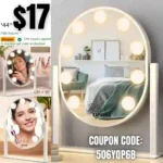 Oval Vanity Mirror with Lights 9 LED Bulb Hollywood Lighted Makeup Mirror with Smart Touch Control 3 Colors Modes
