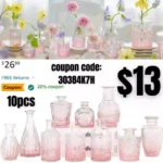 Pink Glass Bud Vase Set of 10 – Mini Vintage Vases for Wedding Decorations