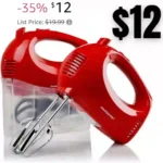 Portable 5 Speed Mixing Electric Hand Mixer with Stainless Steel Whisk Beater Attachments & Snap Storage Case