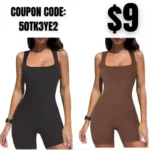 Relety Womens Workout Jumpsuits Rompers Seamless Ribbed Sleeveless Square Neck