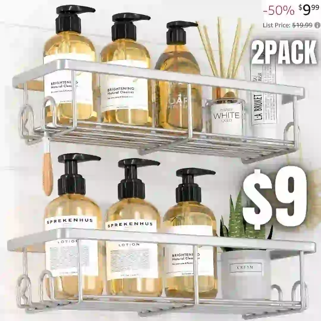 Shower Caddy- 2 Pack, Adhesive shower organizer with Hooks