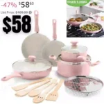Soft Grip Healthy Ceramic Nonstick, 14 Piece Cookware Pots and Pans Set