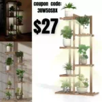 Solatmos Wood Plant Stand With Grow Lights Indoor Plants Outdoor Corner
