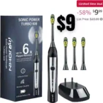 Sonic Electric Toothbrush for Adults, 6X Cleaning Power, 4 Weeks of Use Rechargeable Lithium-ion Battery, 4 Brush Heads