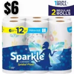 Sparkle Pick-A-Size Paper Towels, Spirited Prints, 6 Double Rolls = 12 Regular Rolls