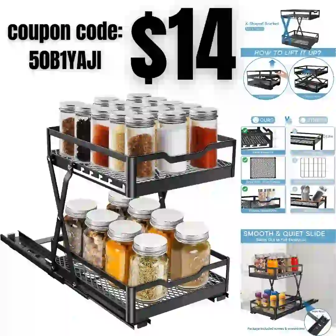 Spice Rack Organizer for Cabinet Seasoning Pull Out Pantry Kitchen Closet Storage Shelf