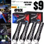 Tactical Flashlights 4 Pack, Bright Zoomable LED Flashlights with High Lumens and 5 Modes