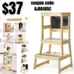 Toddler Kitchen Stool Helper, 4 in 1 Toddler Standing Tower Collapsible Kids Step Stool for Bathroom